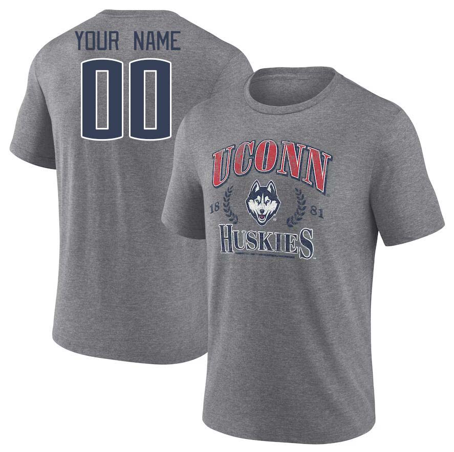 Custom Uconn Huskies Name And Number College Tshirt-Gray